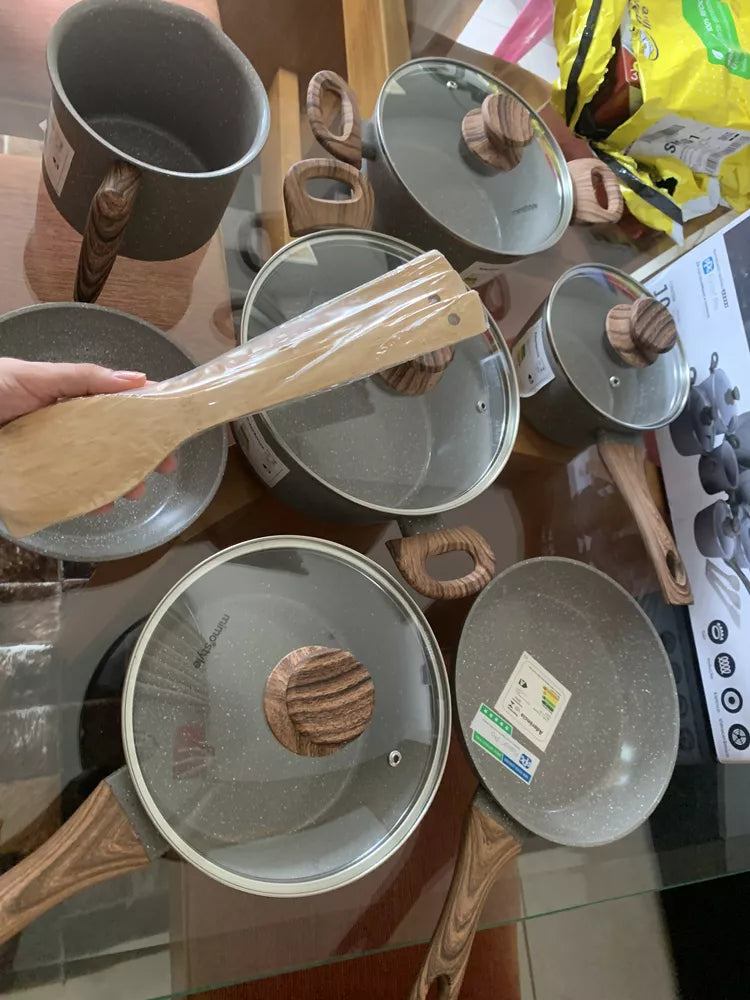 Peças do kit Colinox Style com tampas de vidro e utensílio de bambu